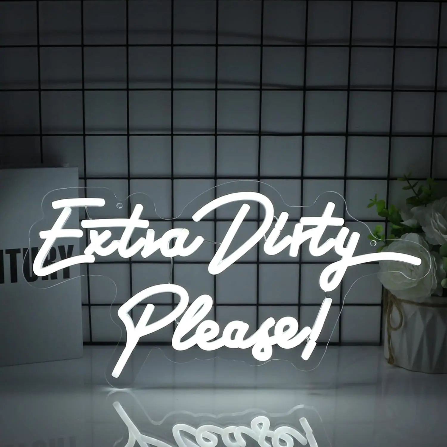 

Extra Dirty Please Neon Sign For Wall Decor 5/12V USB Power White Letter With Dimmable Switch For Home Kitchen Decor Neon Sign
