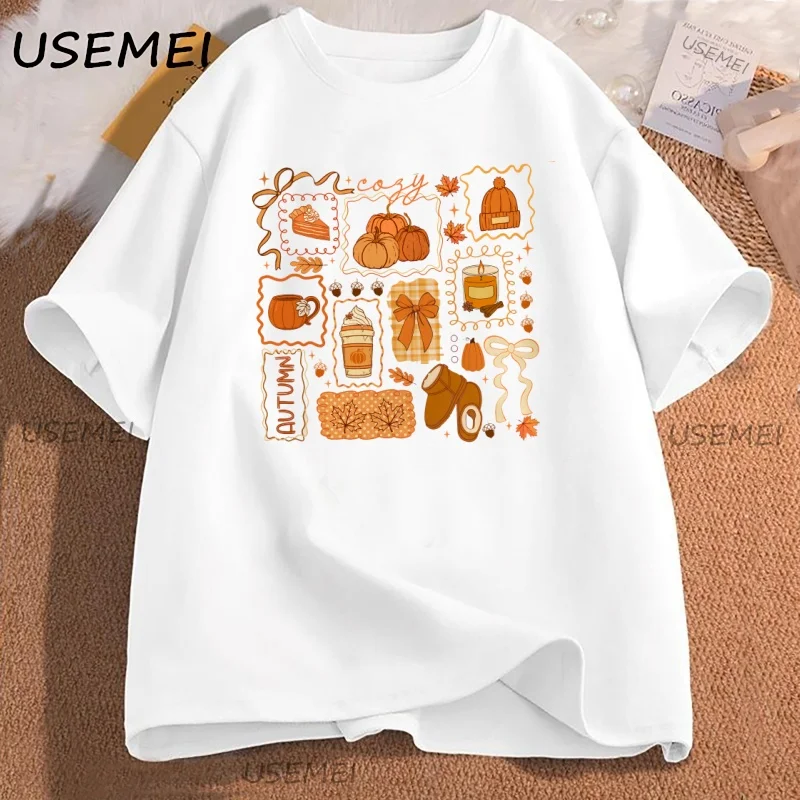 

Cozy Season Girly Fall T-shirt Women Lace Fall Cozy Season Bow T Shirt Pumpkin Autumn Cotton Short Sleeve Tshirt Harajuku