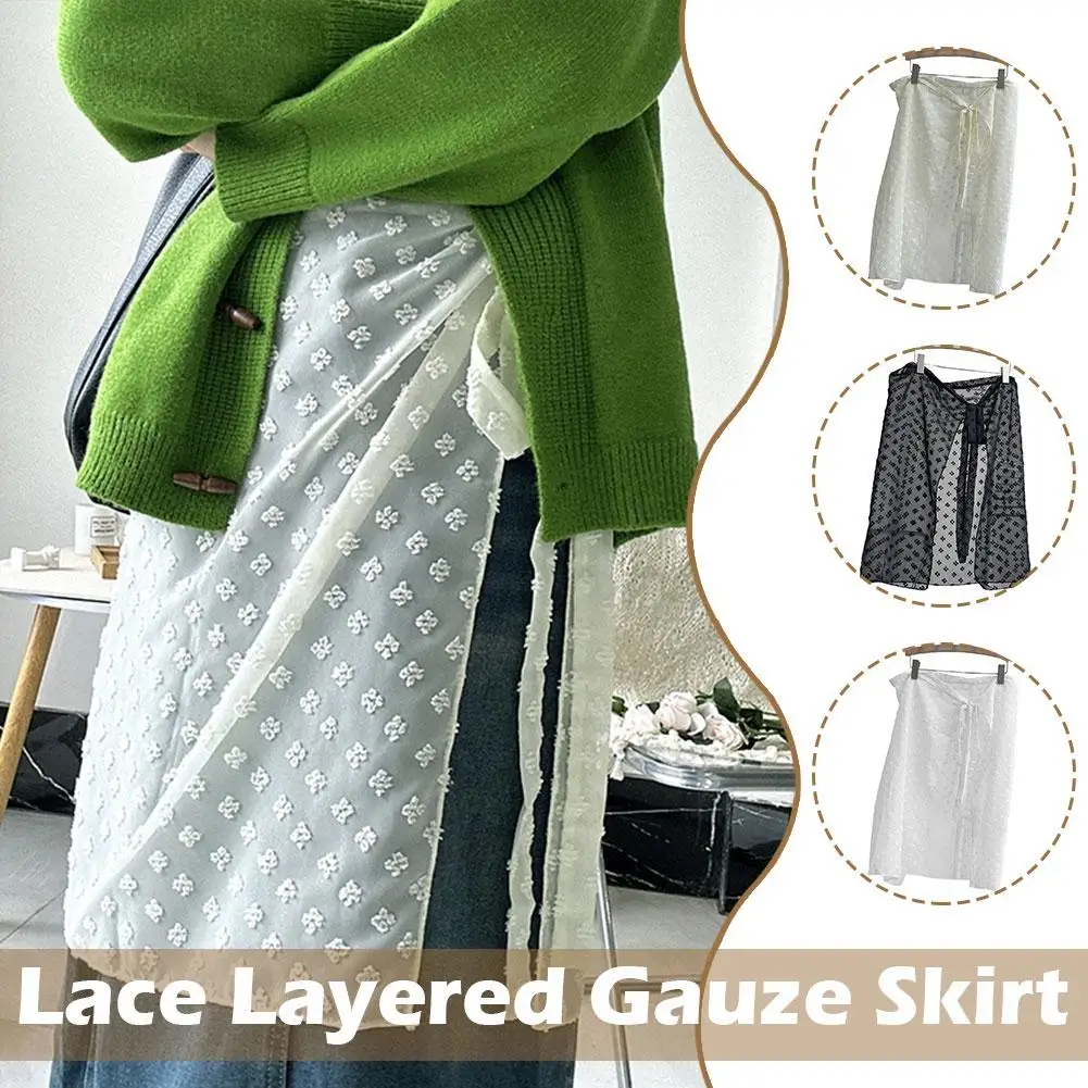 

Korean Style Lace Skirts Wrap Skirt Elegant Lace Layered Gauze Skirt Butterflies Girl Stacked Spring Summer Retro Street Wear