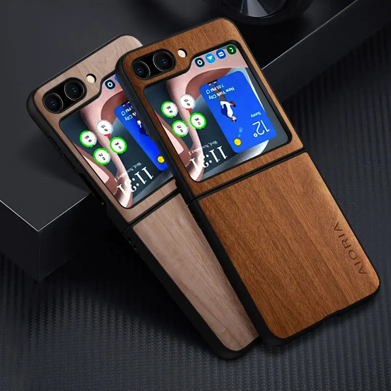 Case for Samsung Galaxy Z Flip5 Flip4 Flip3 5G funda bamboo wood pattern Leather cover for galaxy zflip5 zflip4 zflip3 5g case