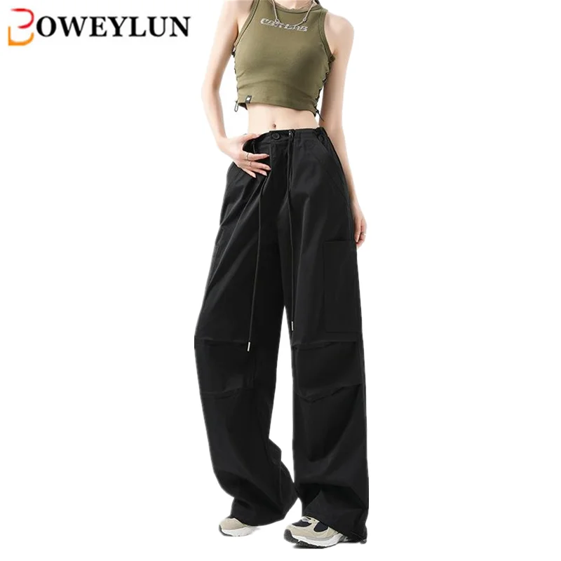 BOWEYLUN Neue Amerikanische Stil Hohe taille Arbeit Hosen frauen Herbst Casual Hosen Schnell trocknend Breitbeinig Jogginghose weibliche