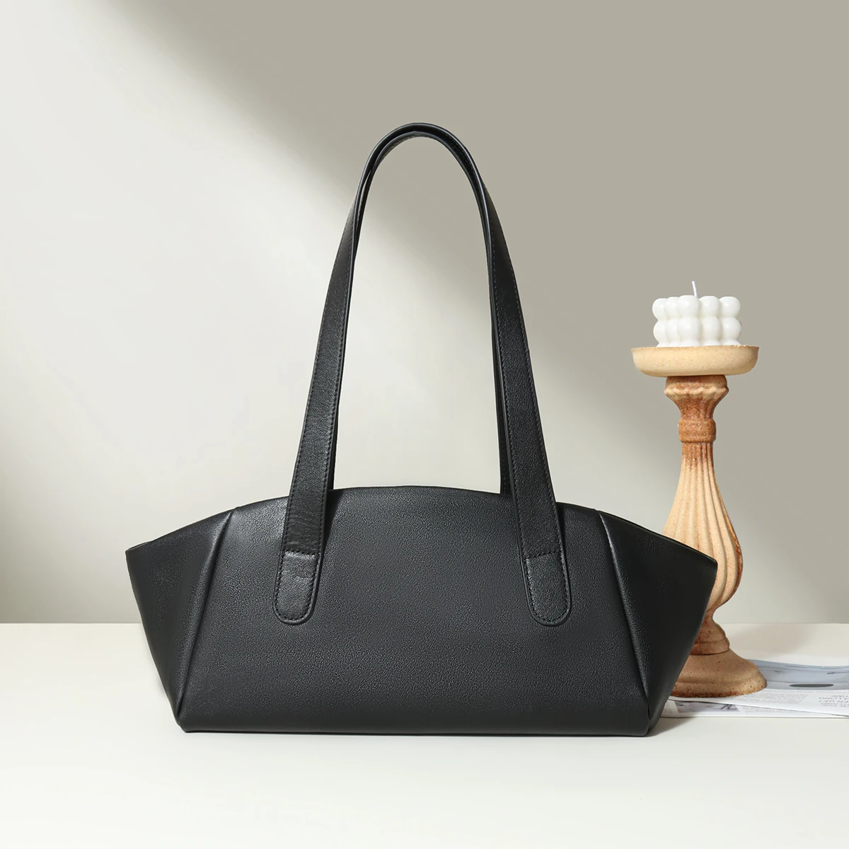 حقيبة برعم بسيطة، حقيبة تحت الإبط، حقيبة كتف جديدة من جلد البقر ذات سعة كبيرة للتنقل من الطبقة الأولى #1