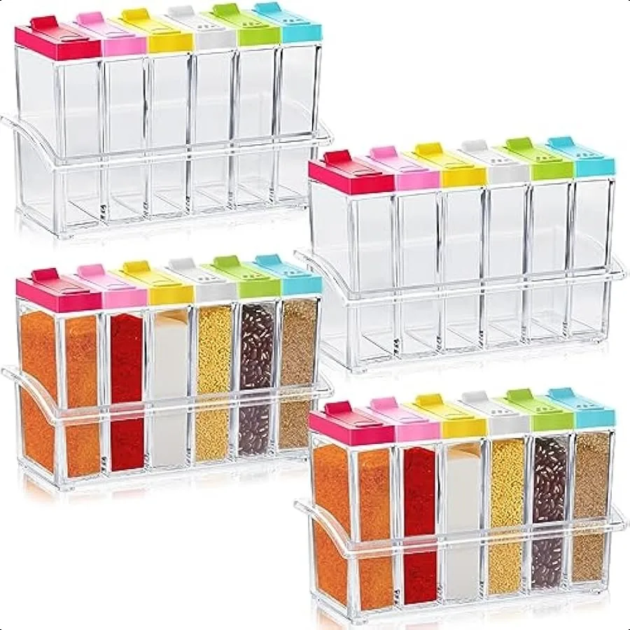 

24 Pcs Spice Shaker Jars Colored Plastic Seasoning Shaker Box with Lid and Tray Condiment Set Multi Container for Travel Campin
