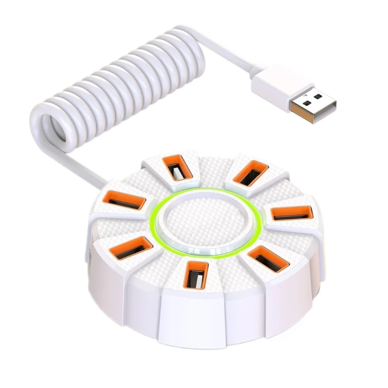 U55B Multiple Port USB 2.0 Hubs 7 Slots Fast Speed Data Transfer 480Mbps With Dynamic RGBs Lighting And Design