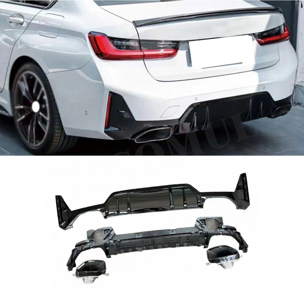 

VACOMUL ABS Carbon Look Rear Bumper Lip Diffuser Spoiler With Exhaust Tip For BMW 3 Series G20 G21 G28 LCI M Sports 2023+ Car