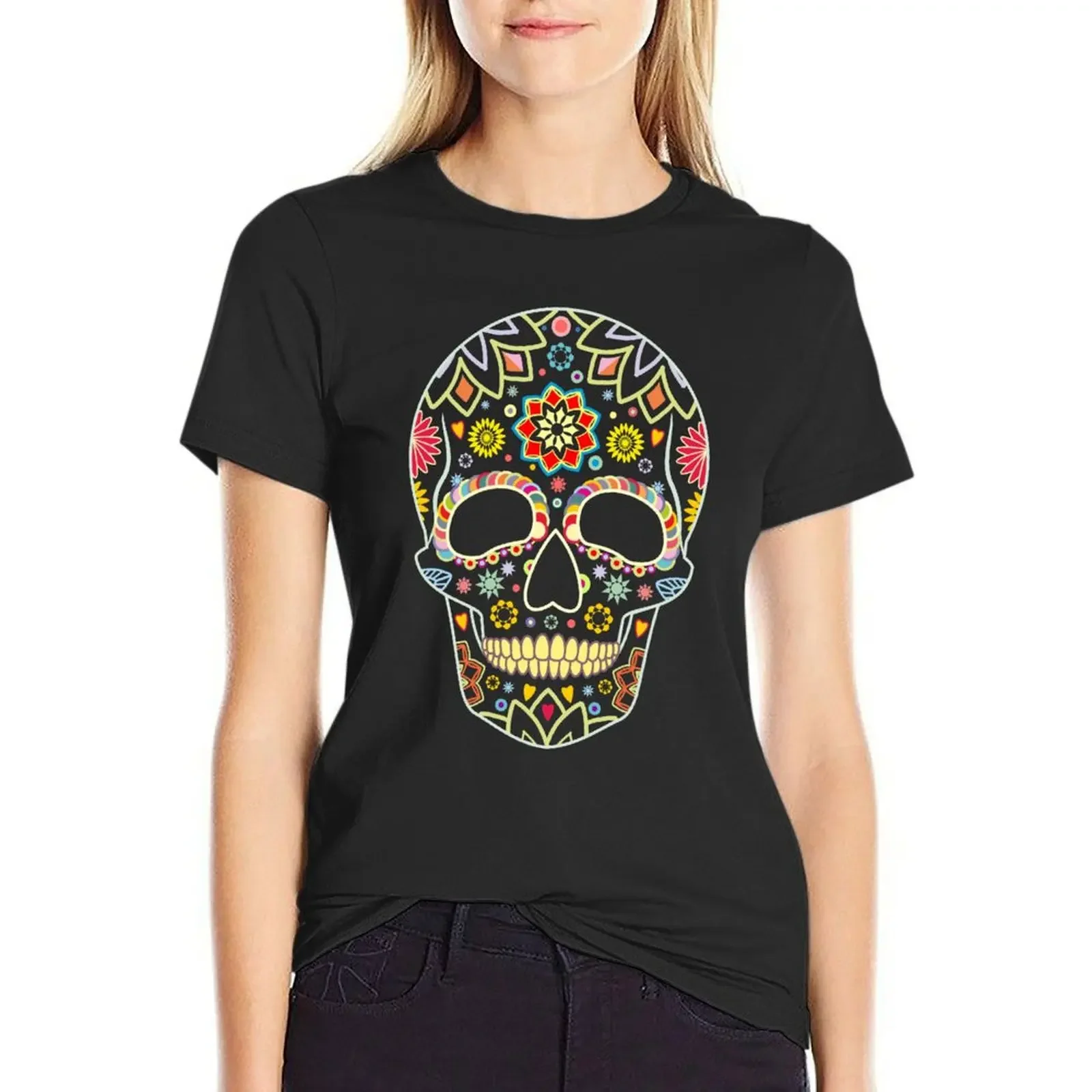 

Sugar Skull T-Shirt animal print customs funny summer clothes for Women