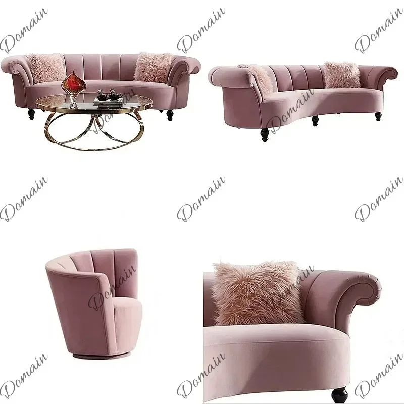 80 N Luxury Modern French Fabric Sofa 123 Set for Living Room Small Apartment Pink