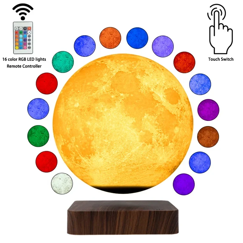 RGB 16 Colors Rechargeable Lunar Mars Jupiter Led Starlight Lava Custom Magnetic Levitating Floating 3D Moon Home Light