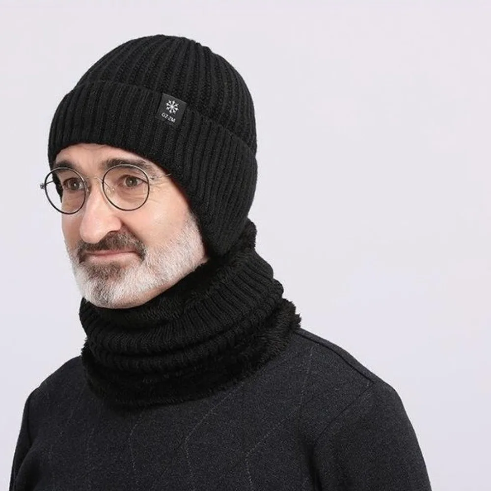 

Simple Thick Hat Scarf Set Neck Warm Solid Color Knitted Beanie Hat Keep Warm Ear Protection Hat Winter