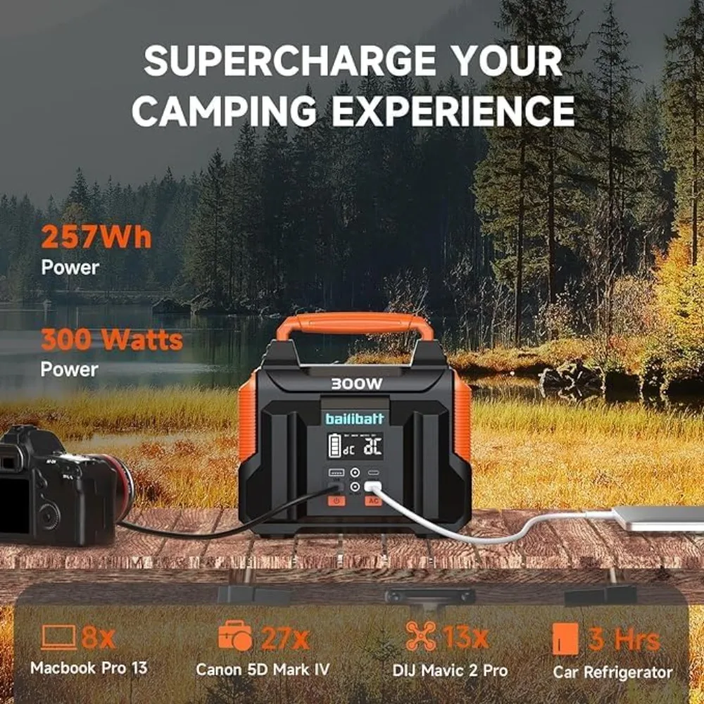 Portable Power Station 300W 257wh Lithium Battery Bailibatt Small Portable Generator for Use Camping Emergency Hunting Outdoor