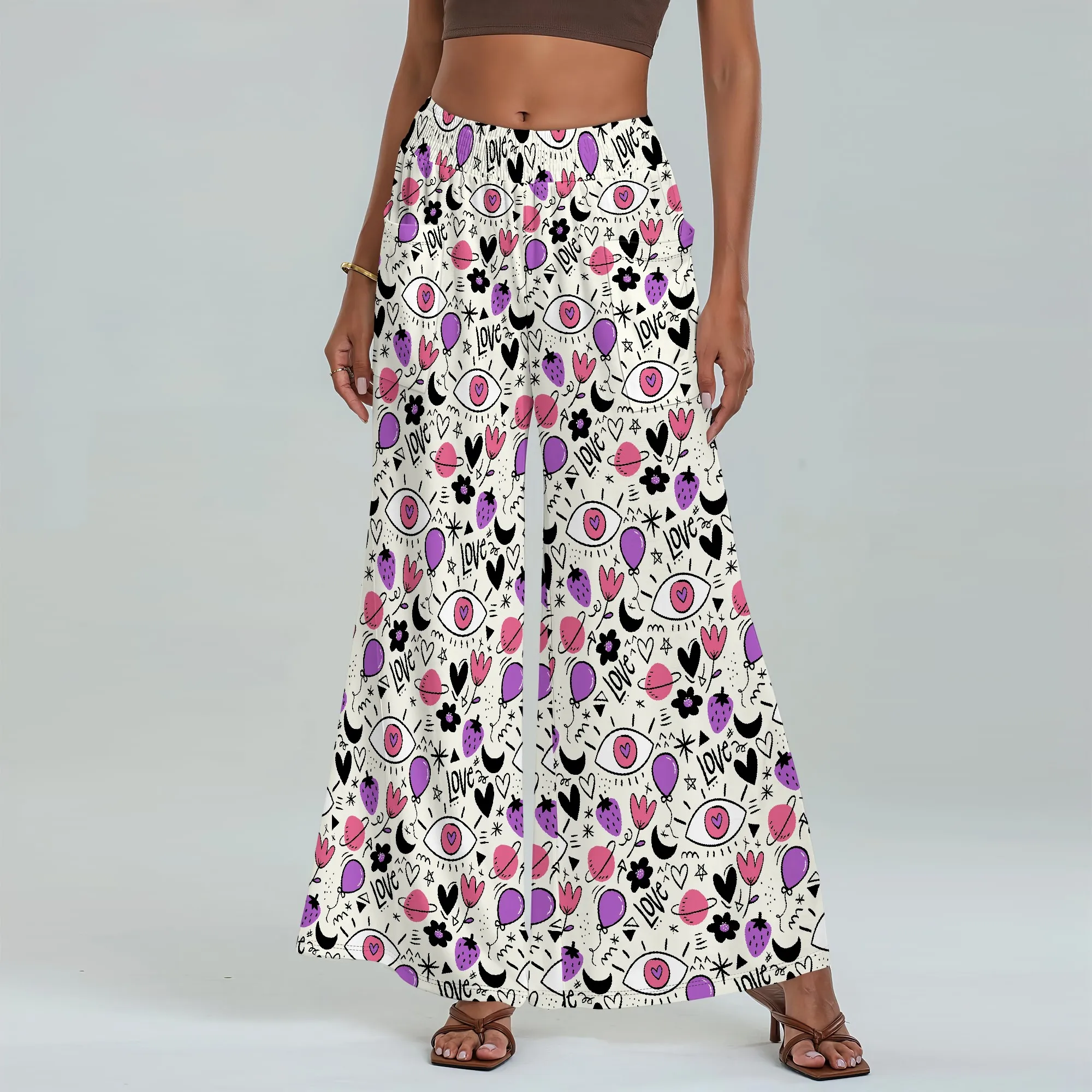 

Women's Wide Leg Pants with Pockets All Seasons Casual Comfort LOVE Pattern for Anniversary Date Night