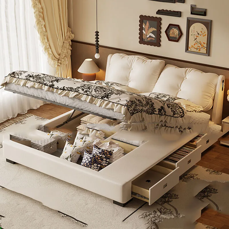 أريكة سرير علوي مزدوج النوم إطار فاخر حصير الجلود سرير آمن توفير المساحة غرفة نوم Camas De Casal صالة جناح الأثاث