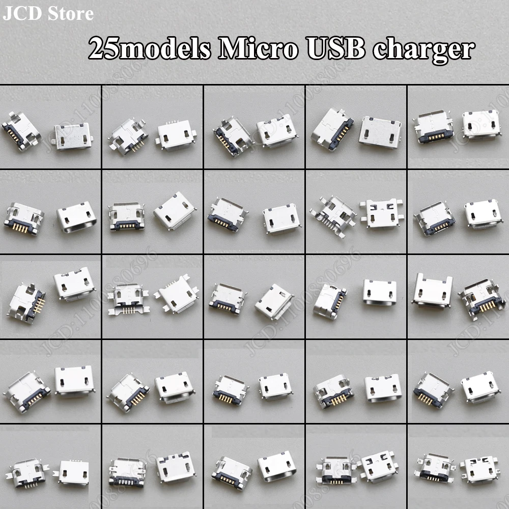 25models Micro USB Jack 5P 5pin USB Charging Socket Connector SMD DIP V8 Port Charging Data power Plug