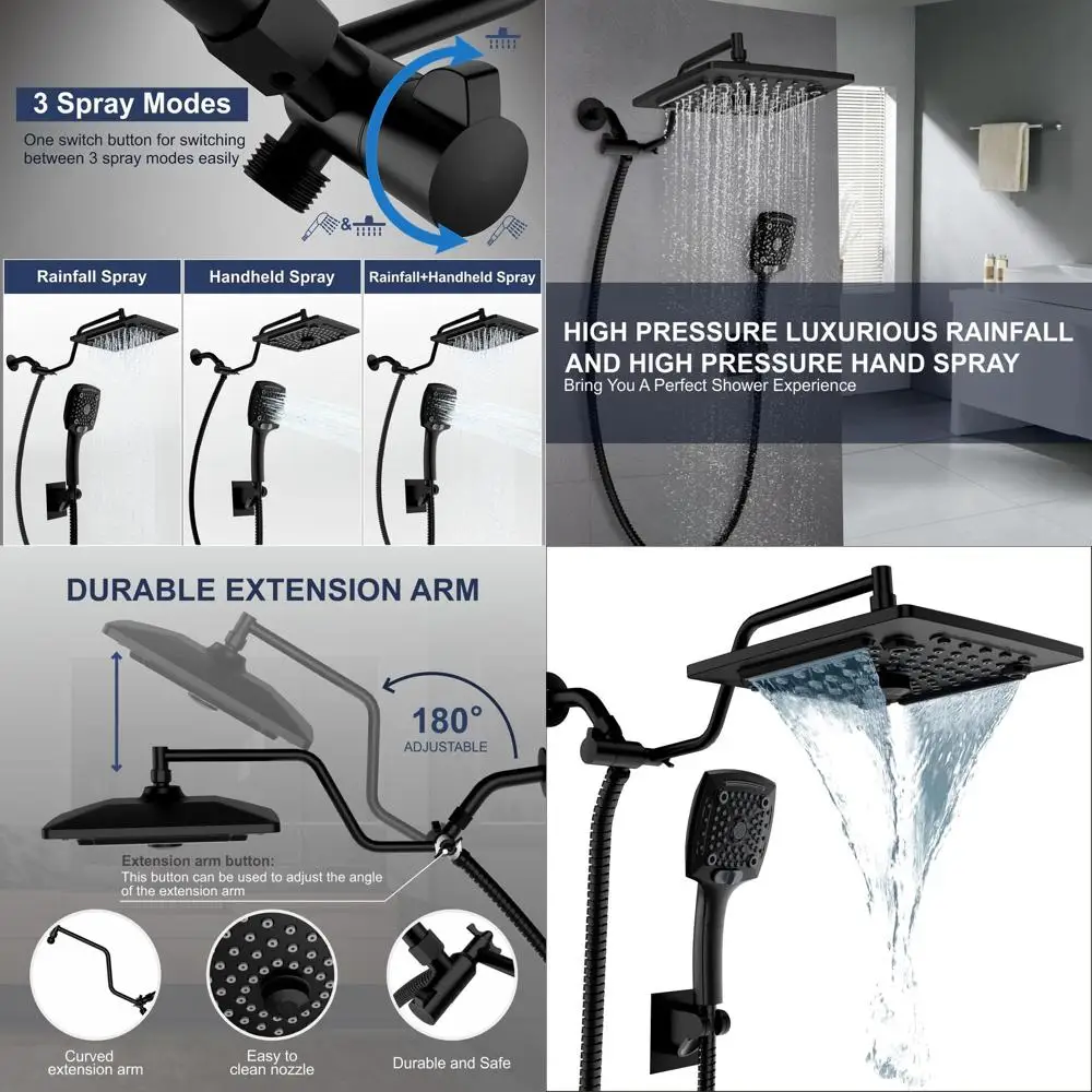 

Душевая система 60 Hose Rain Shower с ручной лейкой и регулируемым кронштейном, матовый черный, двойной комплект