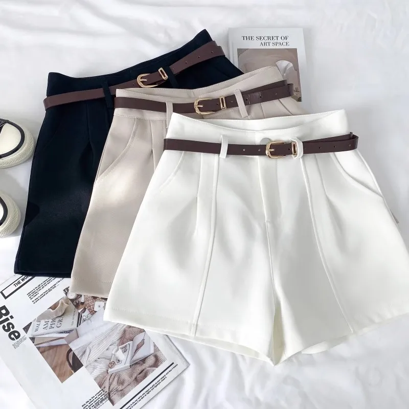 Anzug-Shorts für Damen, 2025, Frühjahr, neue Retro-A-Linien-Hose, hohe Taille, schlankmachende, lockere, lässige Hose mit weitem Bein