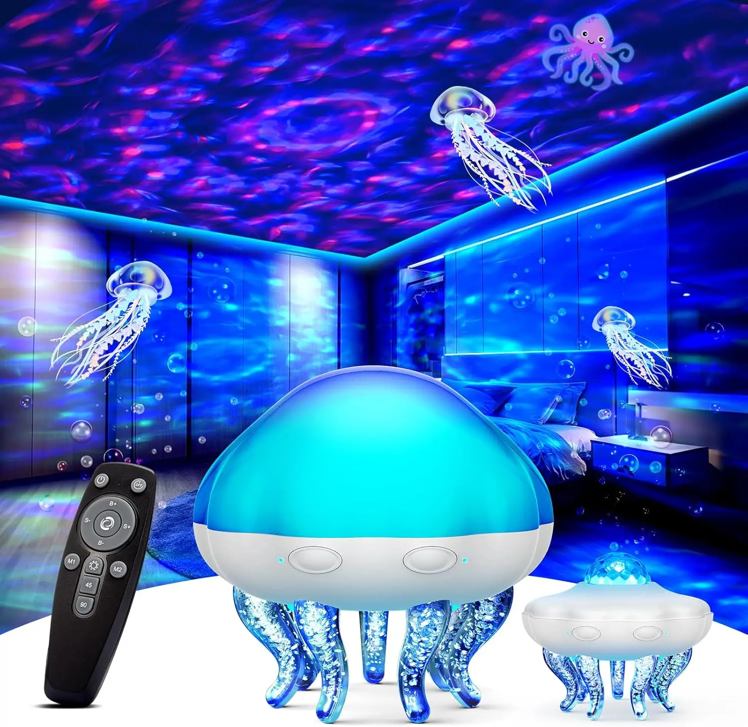 Lampa Meduza LED Projektor Galaktyki Pilot Zdalnego Sterowania 7 Kolorów Projektor Lampka Nocna USB do Sypialni Pokoju Dziecięcego Dekoracja na Boże Narodzenie