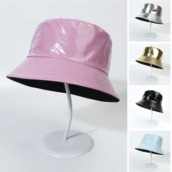 2023 Fashion Bucket Hat Women Girls Leather Solid Panama Cap Hat Hiking Hat Fishing Cap Foldable Hip-Hop Street Waterproof