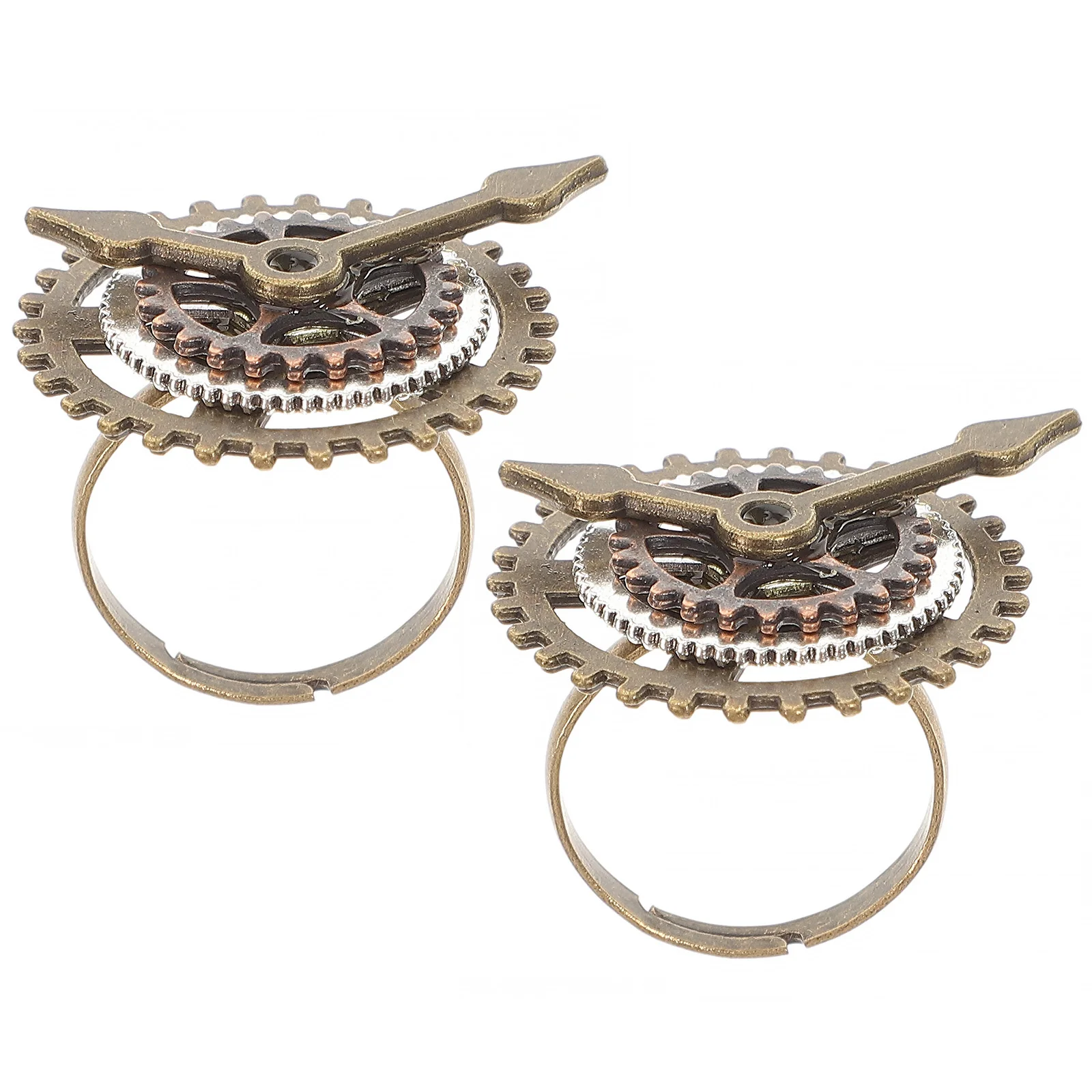 

2Pcs Ring Alloy Material Clock Gear Design Creative Ring Portable Delicate Workmanship Men Jewelry Clock Finger Rings