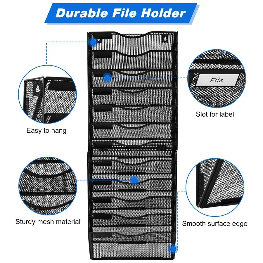 File Holder, 12 Pockets Hanging File Folder, Paper Organizer Storage, Document Rack, Mail Holder, Magazine Rack, Wall Organizer