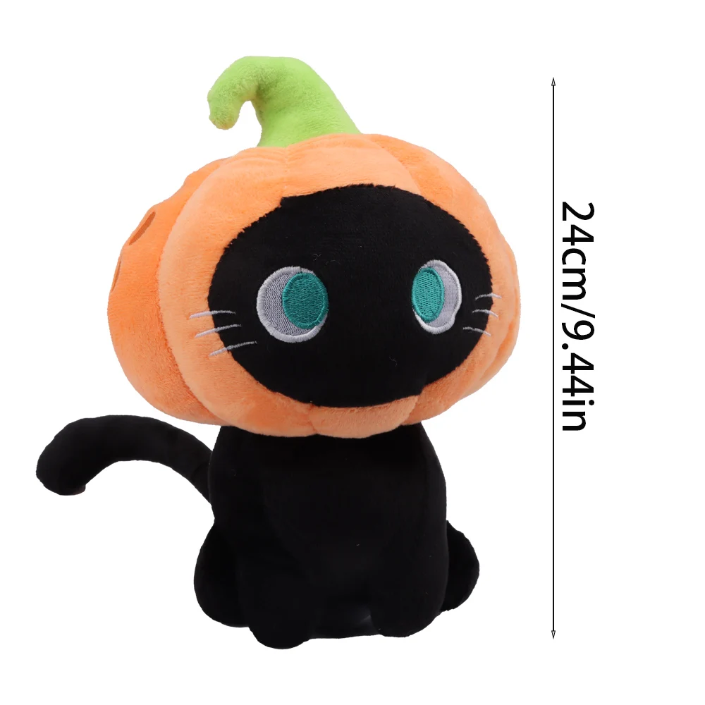 24cm Pumpkin Black Cat Plush Toy Soft Stuffed Animal Pumpkin Black Cat Doll for Children Halloween Decorative Doll Cartoon Gifts