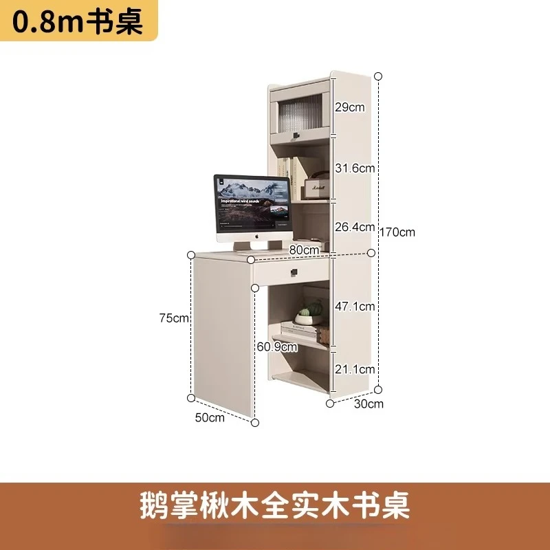 

All Solid Wood Corner Desk Bookshelf Integrated, Simple Student Writing Study Table