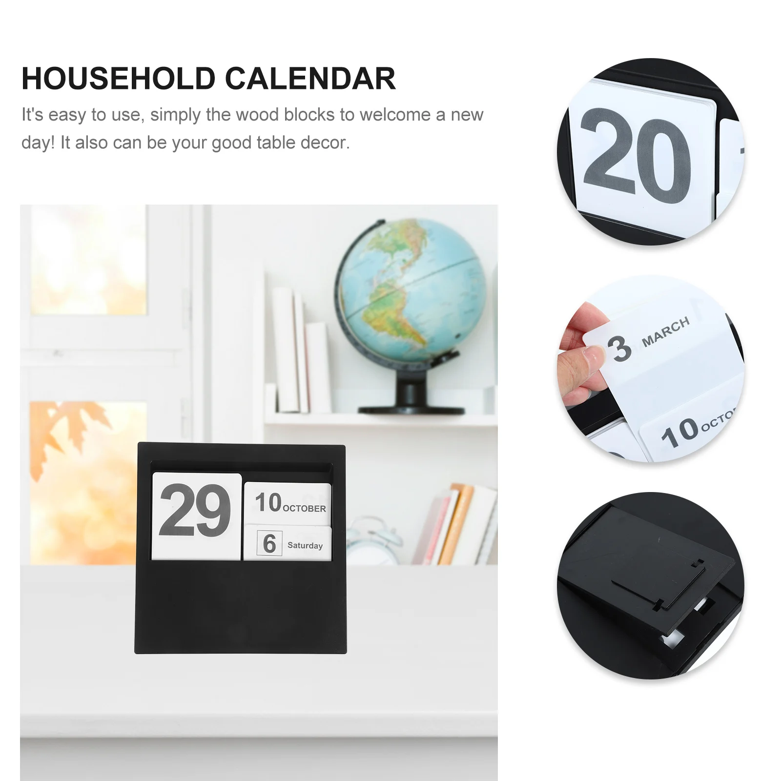 

Stylish Wooden Calendar Perpetual Desktop Decorative Block Office Supply Household Table Standing Calendar Elegant Wood Block