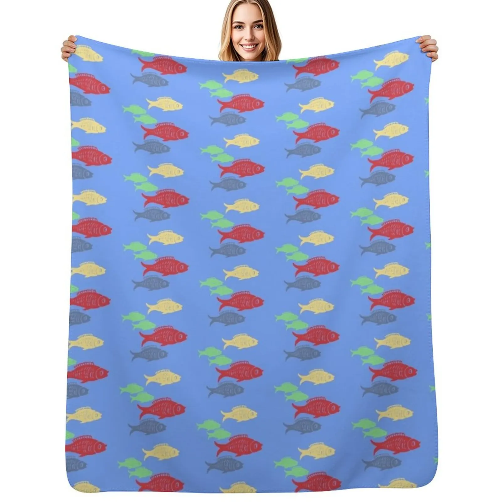 One Fish, Two Fish, Red Fish, Blue Fish Throw Blanket Color Fast Cozy Throw Blanket