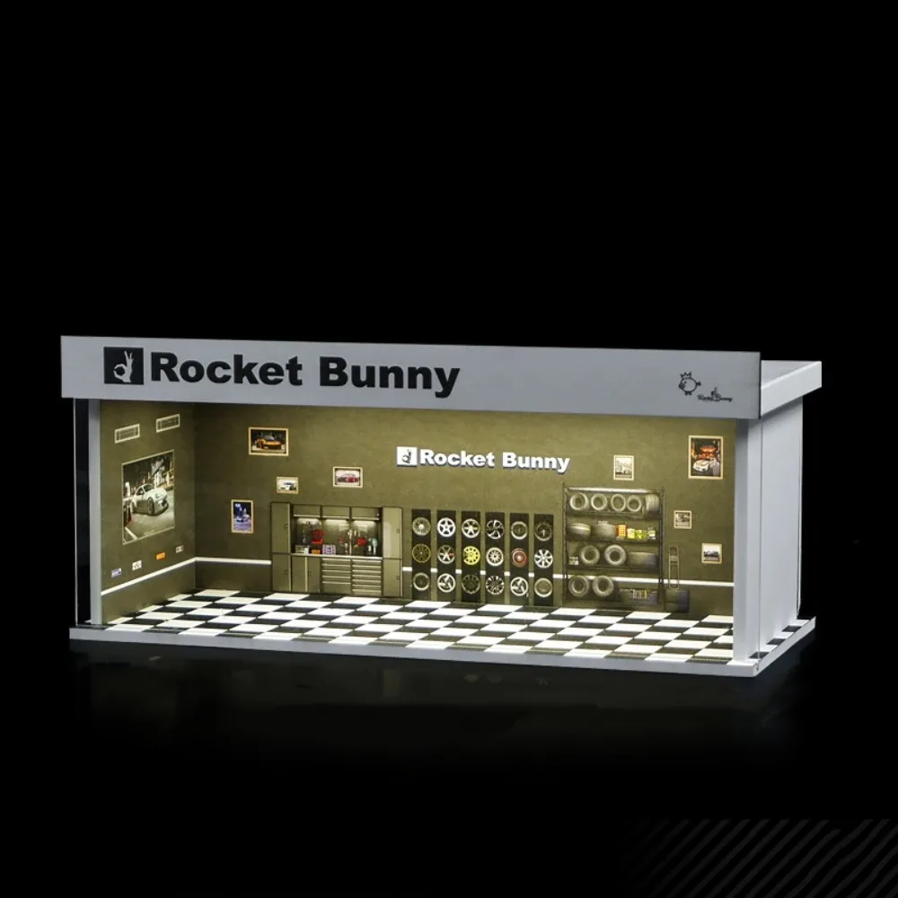 

1/64 Scale Garage Scene Model Lighting Version Simple Assembly Parking Lot Model Miniature Simulation Car Model Display Box