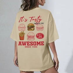 Burgers Chips Back Print Retro Streetwear T-Shirts Women Cute Funny Foodie Shirt Oversized Harajuku Tops Unisex Summer Clothes