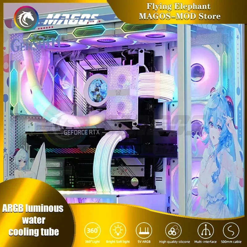 

Universal CPU Watercooler Lighting Tube ARGB, 5V RGB Luminous Neon Silicone Pipe Cover 340mm MB SYNC