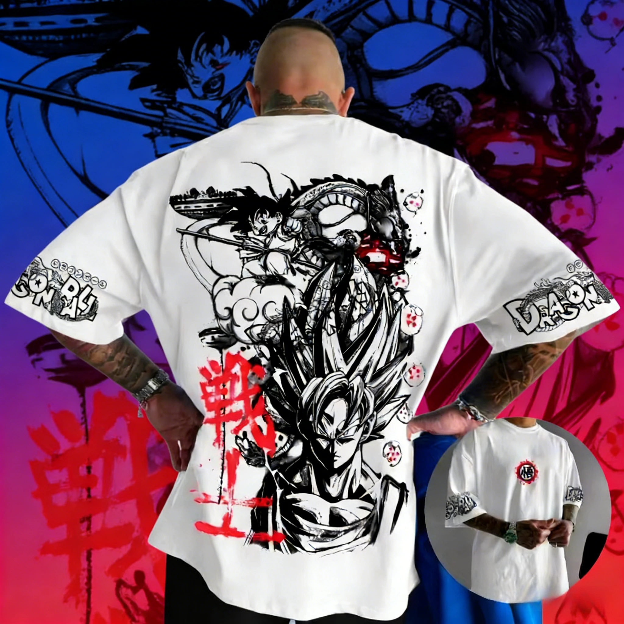 2026 Sommer Dragon Ball Reines Baumwoll-Retro-T-Shirt Übergroßes Unisex Kinder-T-Shirt Goku Krieger Graffiti-Druck Lässiges Oberteil Harajuku Y2k