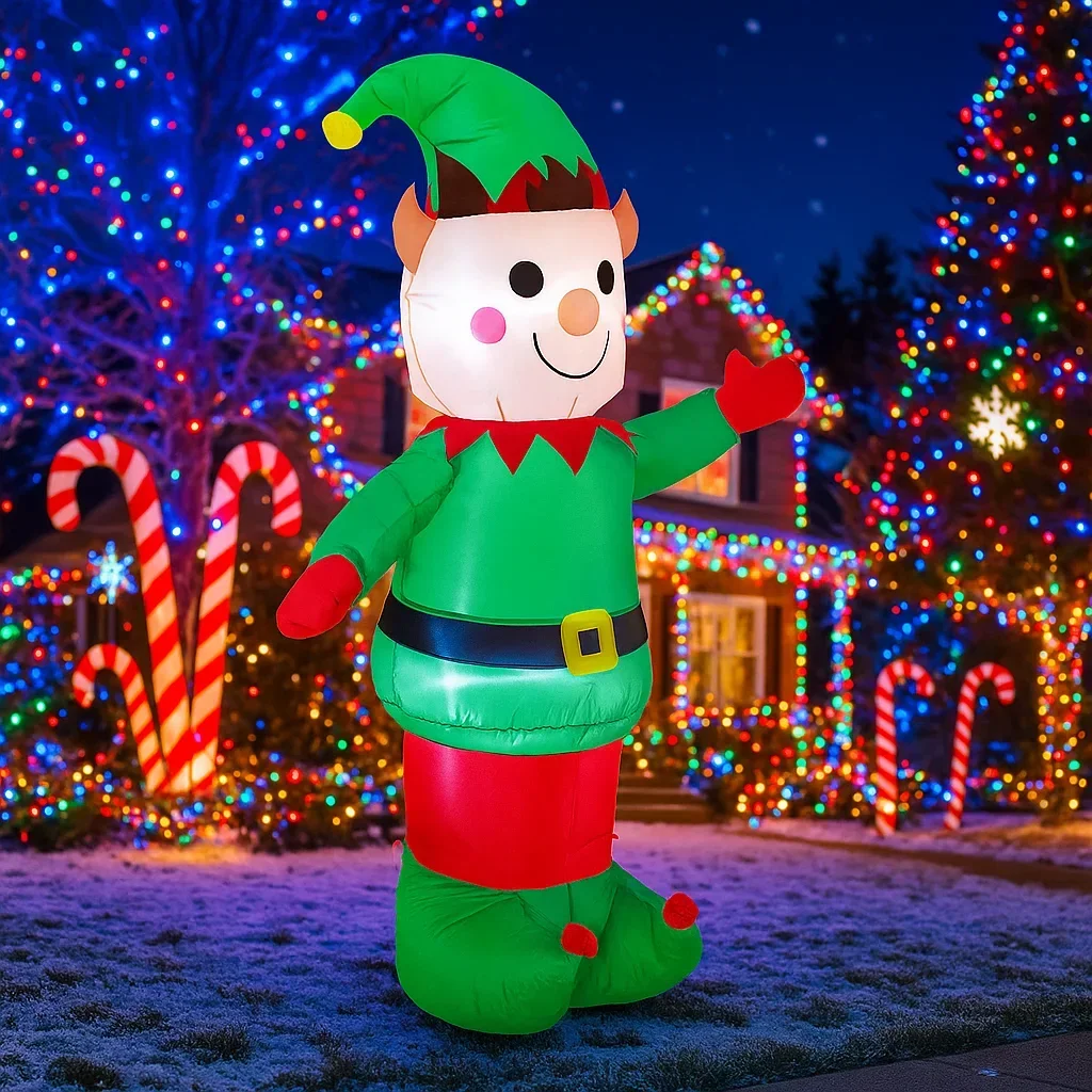1.5M/4.9FT Nadmuchiwana Dekoracja Świąteczna Elf z Lampkami LED Dekoracje Domowe Zabawki Ozdoby Świąteczne na Podwórko Dekoracje Zewnętrzne na Podwórko