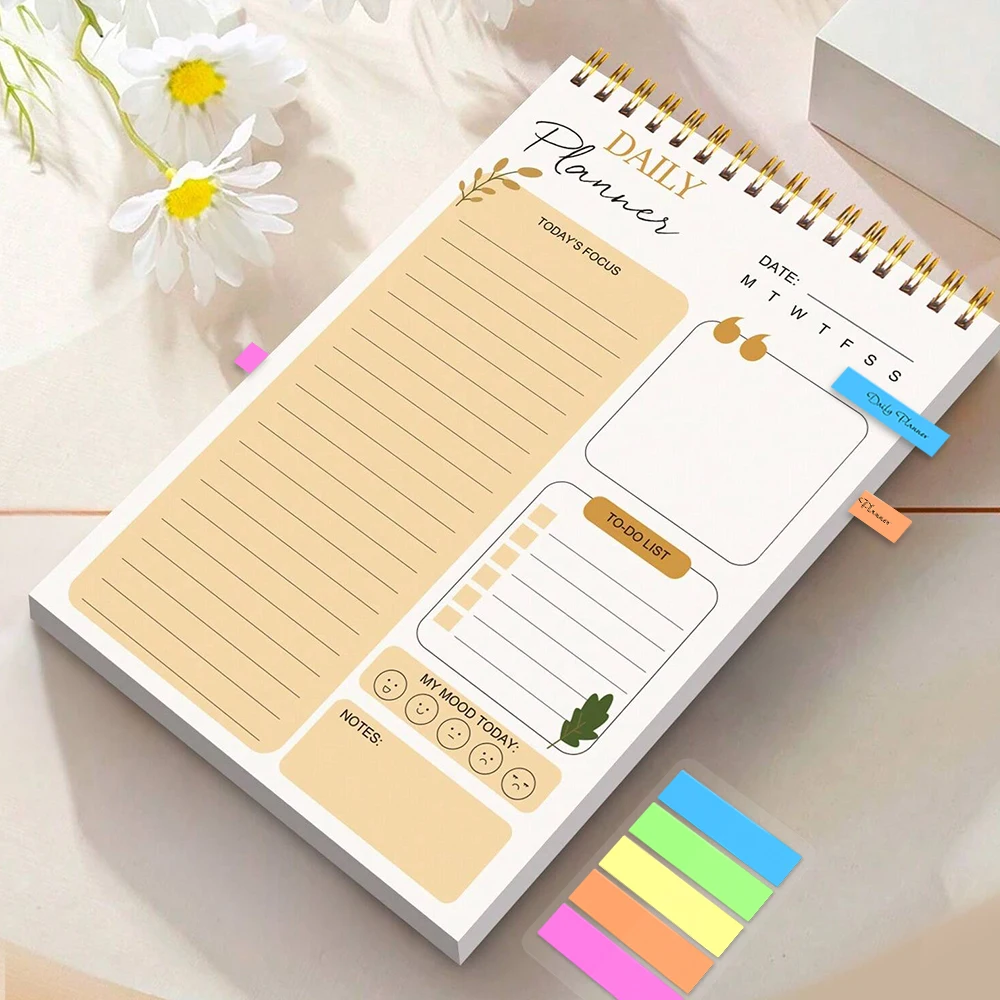 Daily Planner Notebook with Hourly Schedule, the Perfect Office Supplies, with Attached Color Index Stickers