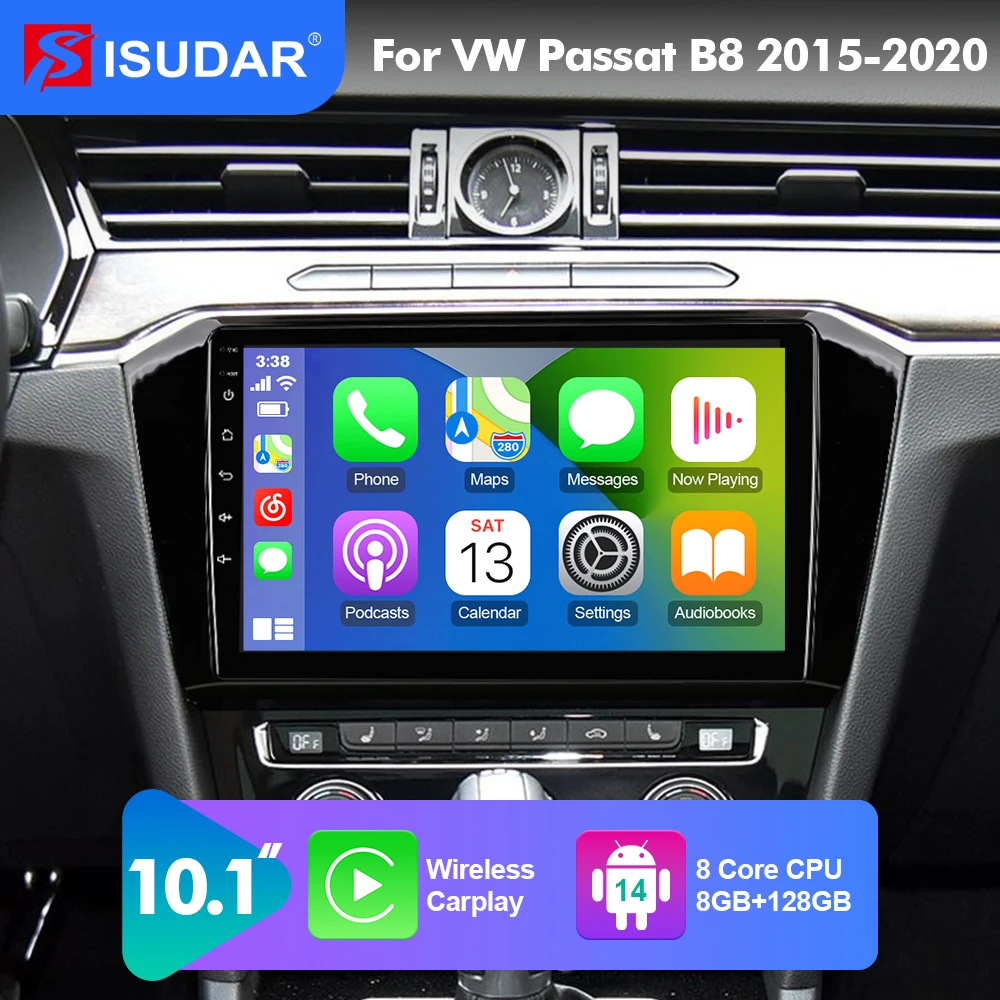 2026 New! 10.1 inch Android 14 Car Radio For VW/Volkswagen Passat B8 2015-2020 Carplay Android Auto Stereo 2din UIS7865 DSP LTE