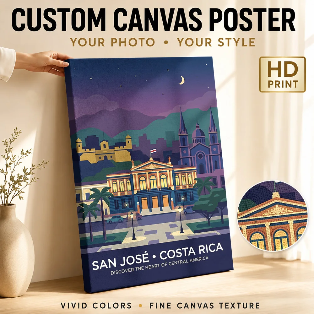 San Jose, Costa Rica Travel Canvas Poster Custom Photo Travel Landscape Wall Art for Bedroom Decor Ready to Hang Gift for Fans