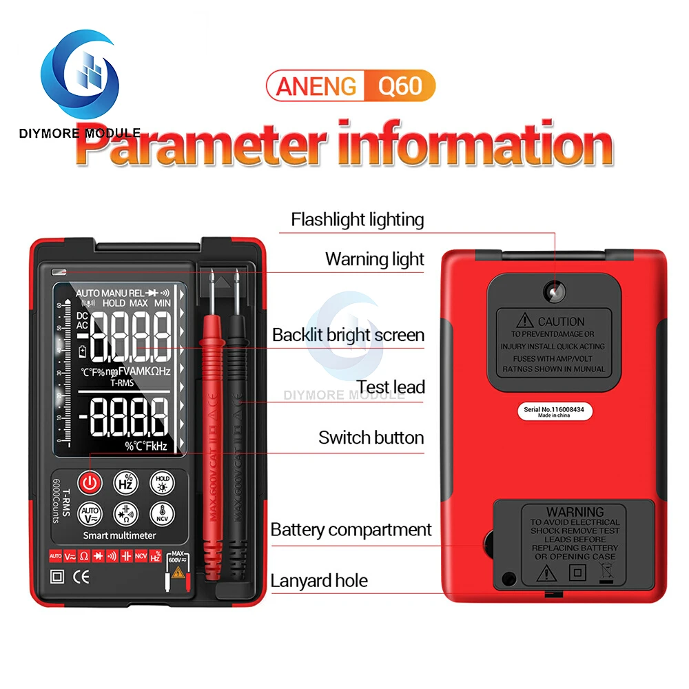 Q60 Multimeter Digital Multimeter Cerdas Tahan Bakar Presisi Tinggi