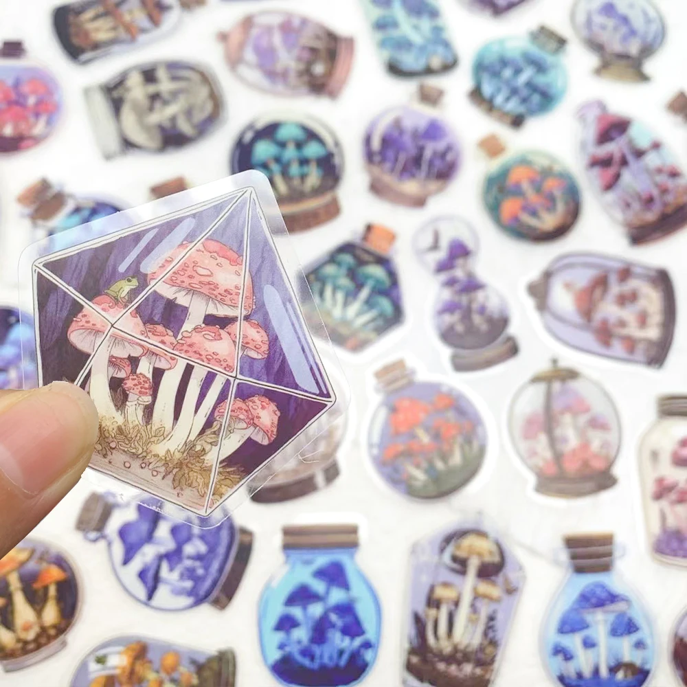 50pcs Mushroom Bottle Transparent PET Stickers Decals For Phone Laptop Scrapbook Skateboard DIY Cartoon Aesthetic Stickers