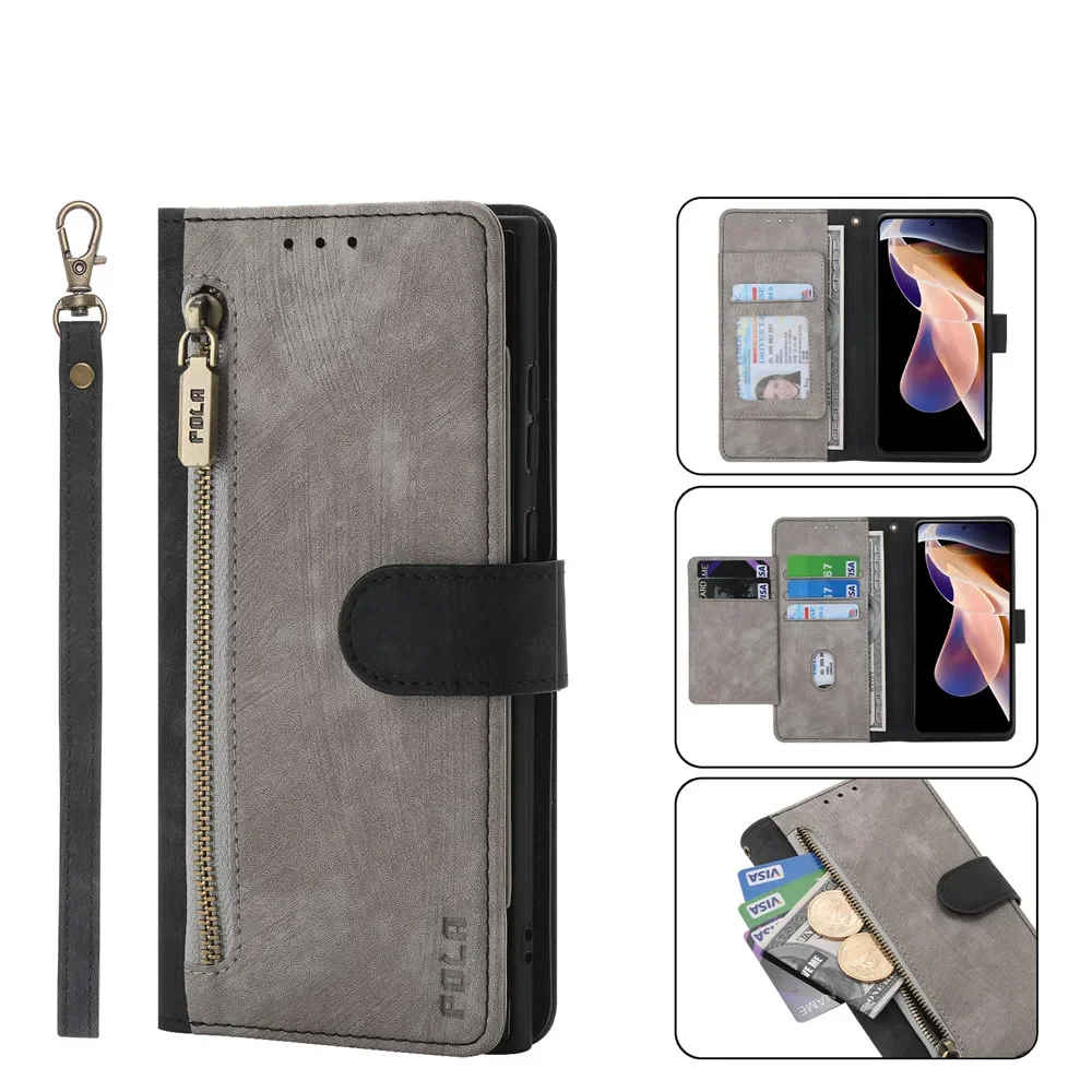Flip Zipper Leather Card Slots Wallet Case for Google Pixle 11 Pro XL 10A 9A 8A 7A 6A 5A Shockproof Book Bracket RFID Cover