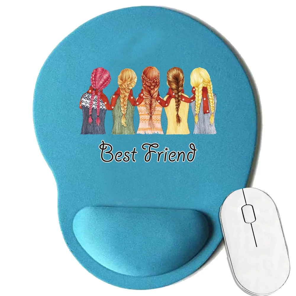 Wrist Mouse Pad Simple Blue Color Comfortable Thick Sponge Desk Mat Printing Friendship Series Office Desk Pad Gaming