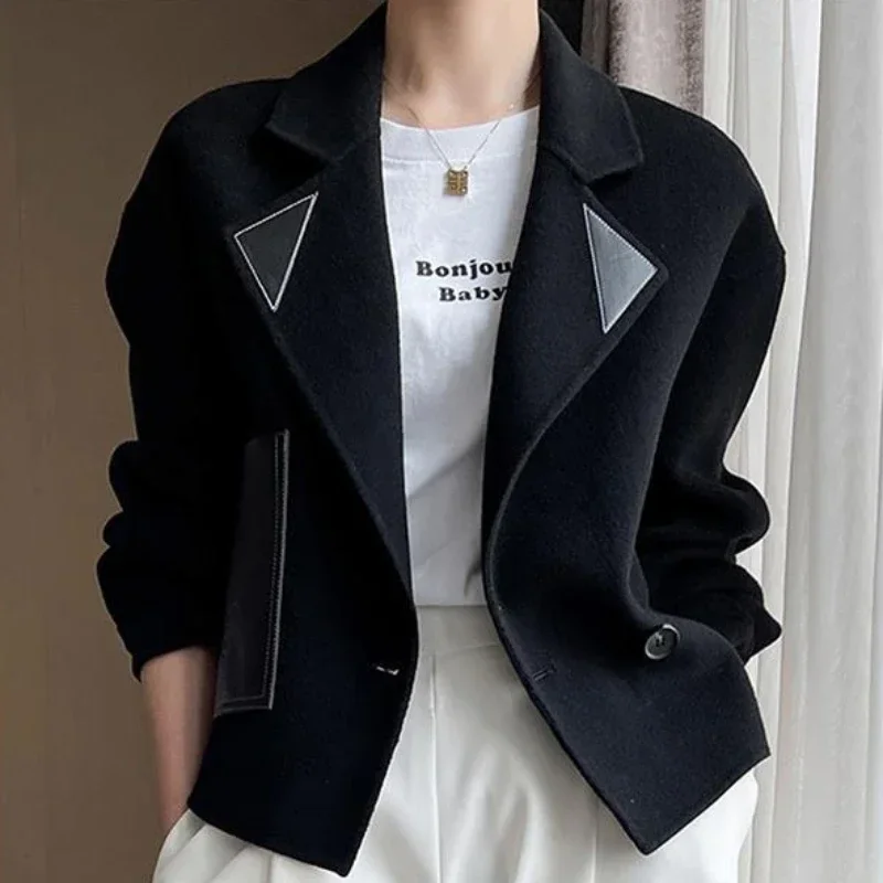 Slim Short Wool & Blend Black Clothes Coats for Women Jacket Crop Tweed Blazer Woman Outerwears New in 2024 Autumn Winter Trend