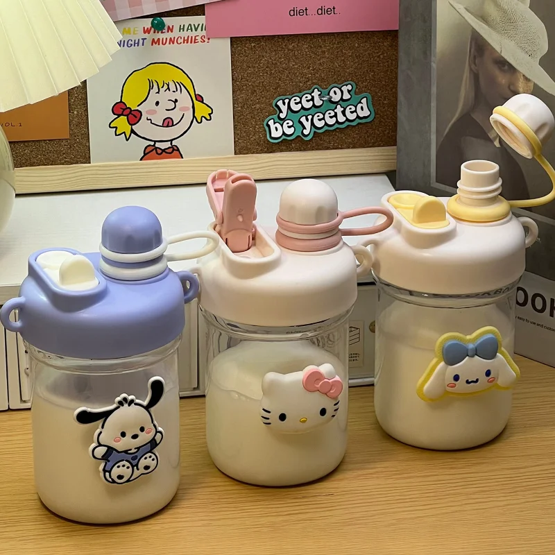 

450ML Sanrio Hello Kitty Pochacco Transparent Straw Cup Anime Cartoon Kuromi Cinnamoroll For Kid Kawaii Bottle Water Cup Gifts