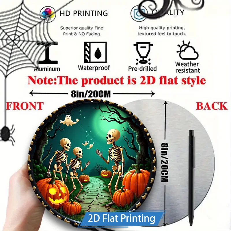 1 قطعة علامة معدنية ، 4x16 بوصة الهياكل العظمية للهالوين اليقطين التصحيح 2D الطباعة المسطحة المعادن جدار ديكور فني #2