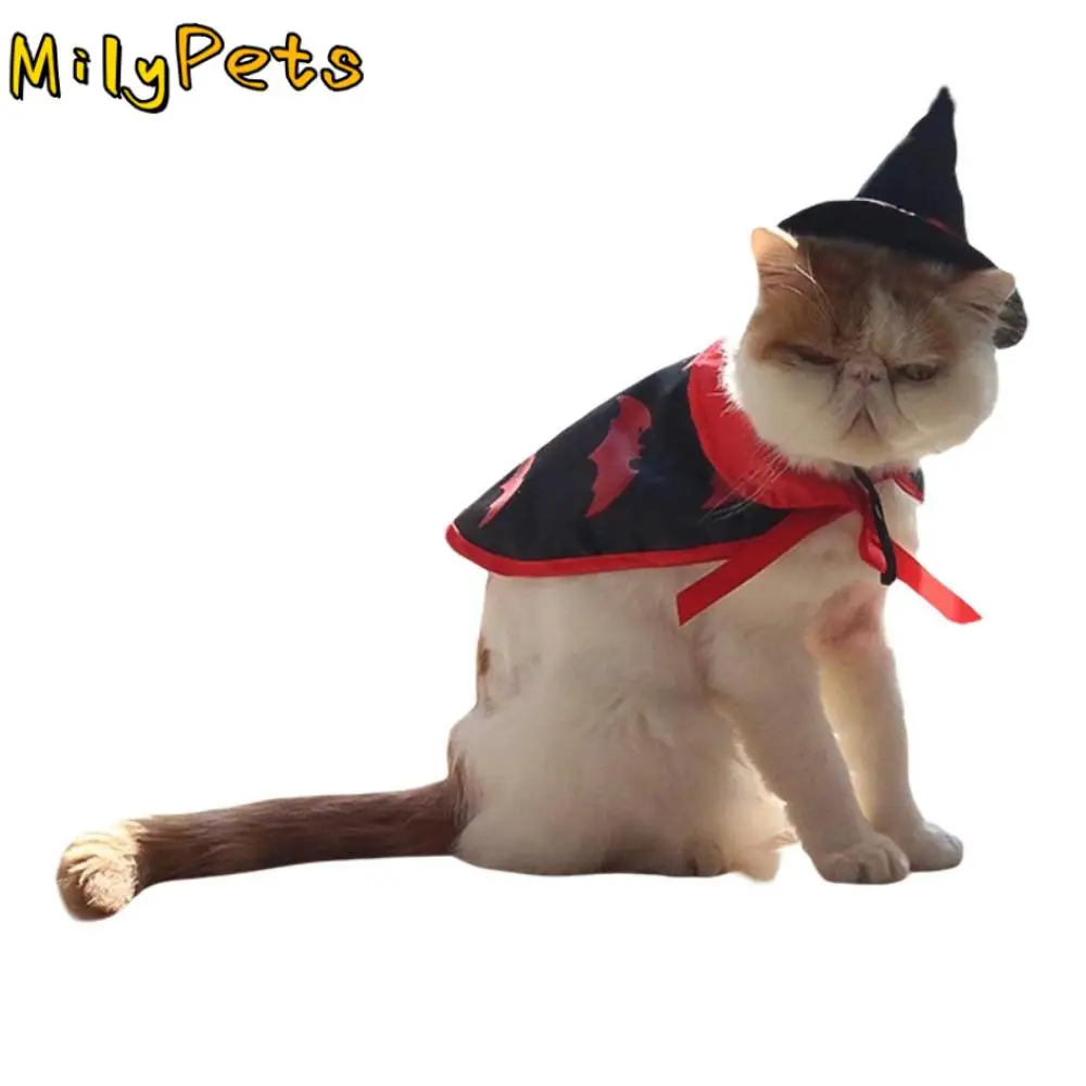 Cute Pumpkin Pattern Halloween Cat Cloak Adjustable Breathable Halloween Dog Costume Soft Bat Pet Cosplay Costume Set Home Decor