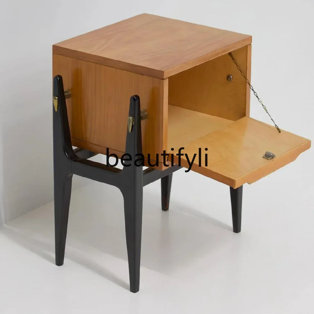 A15 North American Black Walnut Bedroom Bedside Table Hotel  Modern Simple Double Pump Tall Locker