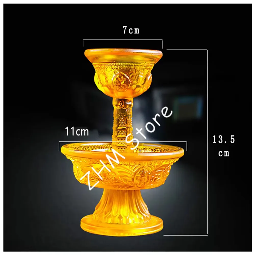 13.5cm Yellow Resin Eight Auspicious Symbol Sacrificed Cups Set, Tibetan Buddhist Putting Decorate Ornaments