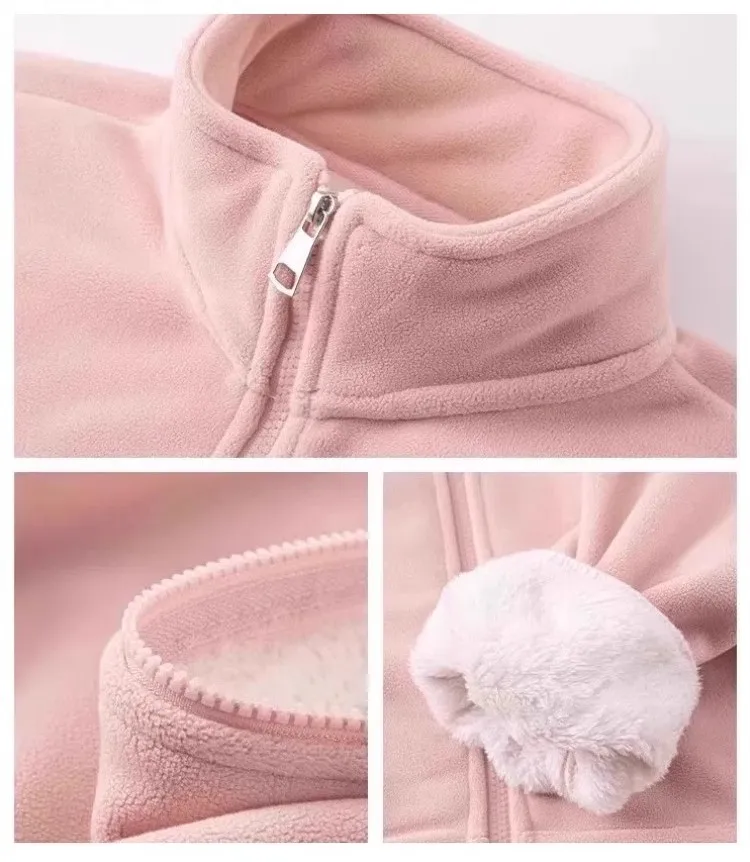 

Флисовая толстовка без шапки, женская толстовка с капюшоном Y2K, зимняя плюшевая вельветовая фланелевая воротник-стойка на шнуровке с круглым вырезом и лентой, махровый розовый цвет для девочек