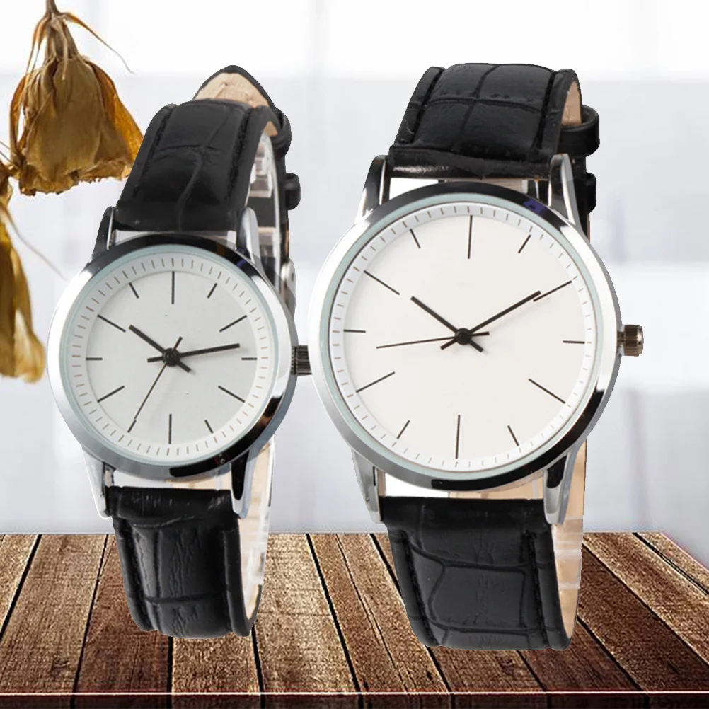 2 قطعة ساعات الزوجين حزام أسود الفرقة الأبيض الهاتفي موضة كوارتز ساعة المعصم وقت دقيق هدية عيد الحب #1