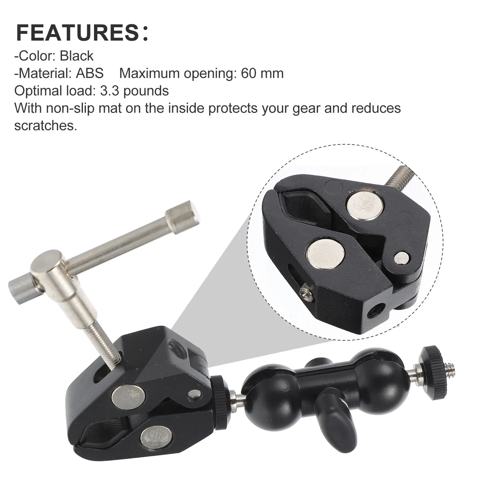

360-Degree Rotatable Camera Clamp Mount With 1/4 3/8 Inch Threads For Studio Rods Shelves Crossbars Led Monitor Microphone Crab