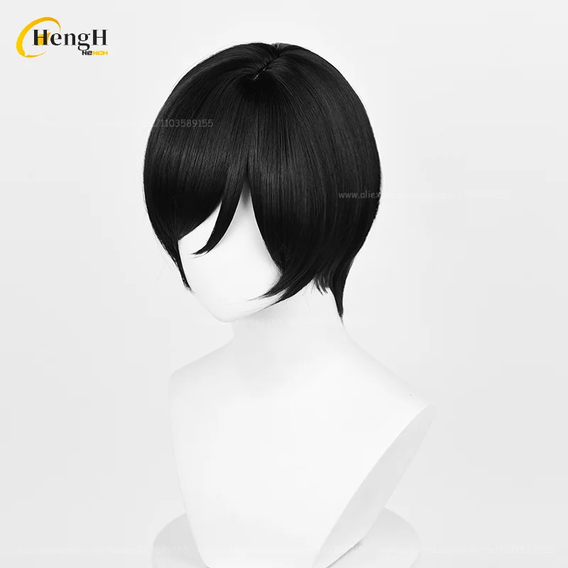 Ada Wong-Peruca Sintética Preta com Colar, Peruca Curta Anime, Cabelo Resistente ao Calor, Perucas de Festa, Boné, 30cm, Alta Qualidade