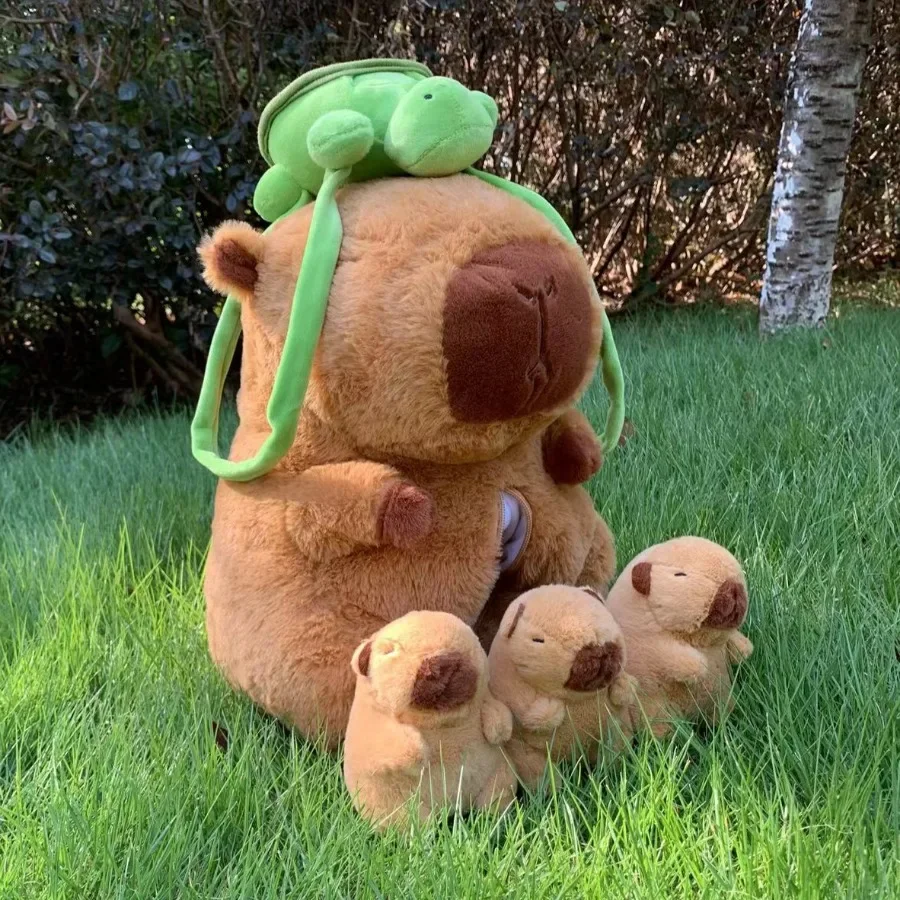 Capybara Plush Toy Set Mommy with 4 Little Capibaras Capibala Plushie Dolls Stuffed Animal Pillow Turtle Backpack Car Decor